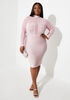 Mesh Paneled Lurex Bodycon Dress, Pink image number 0
