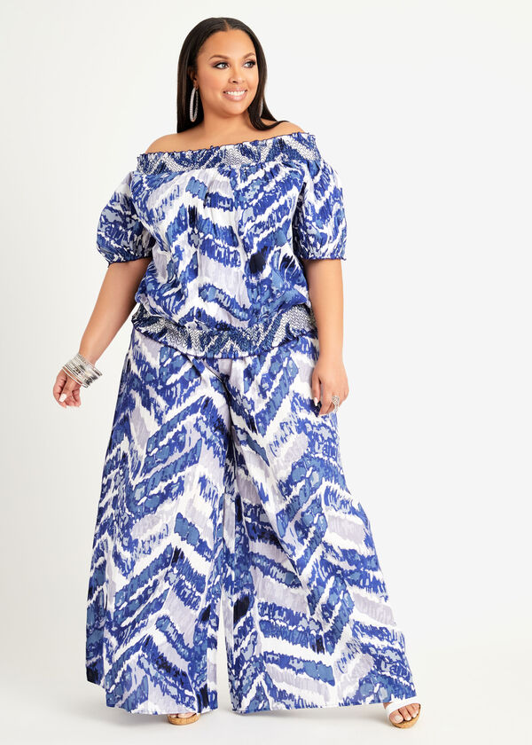 Abstract Print Wide Leg Pant, Sodalite image number 2