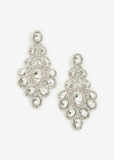 Crystal & Stones Drop Earrings, Silver image number 0