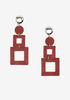 Tiered Faux Leather Drop Earrings, Burgundy image number 0