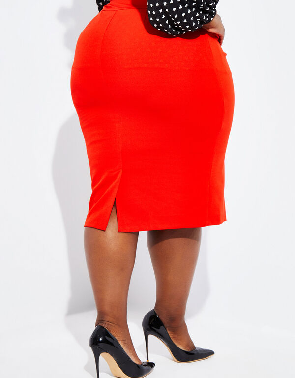 High Waist Crepe Pencil Skirt, Red image number 1