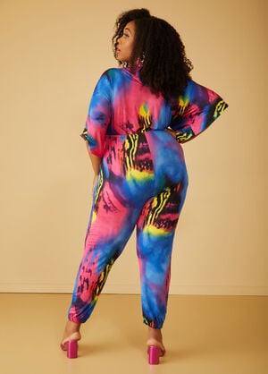 Printed Joggers Jumpsuit, Pink Peacock image number 1