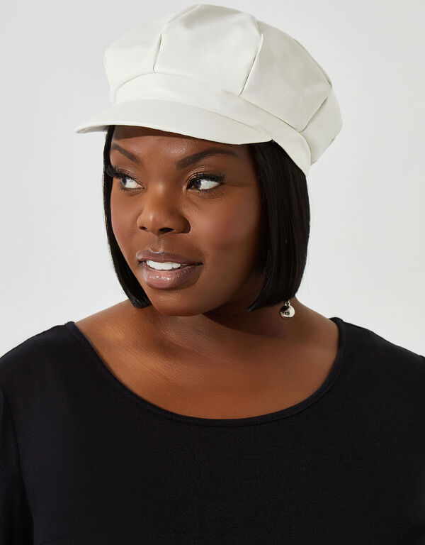 Textured Faux Leather Cabbie Hat, White image number 0