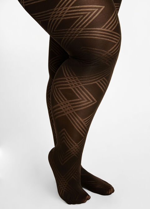 Chevron Textured Footed Tights, Chocolate Brown image number 0