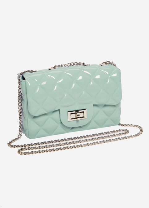 Quilted Jelly Chainlink Handbag, Mint Green image number 0