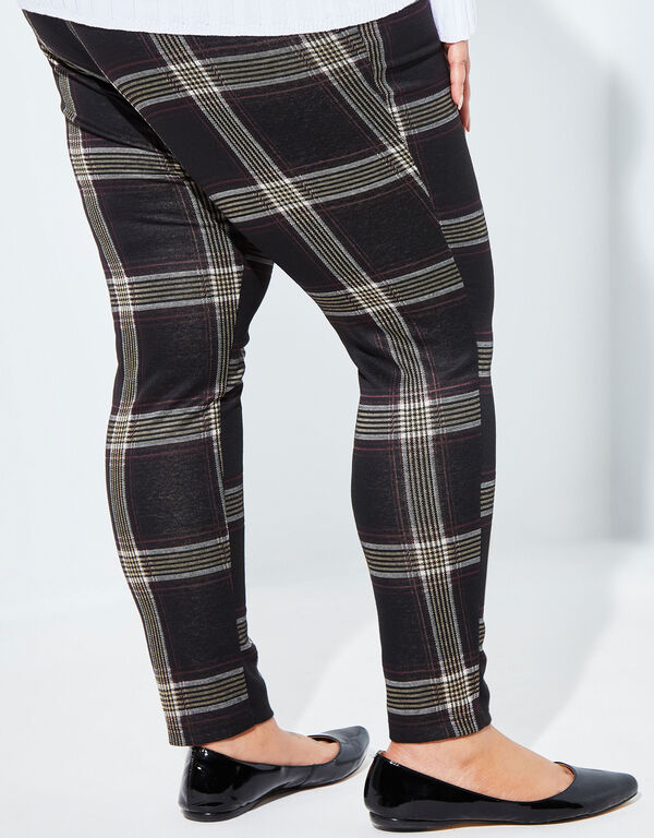 High Rise Plaid Knitted Leggings, Black image number 1