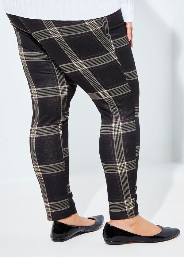 High Rise Plaid Knitted Leggings, Black image number 1