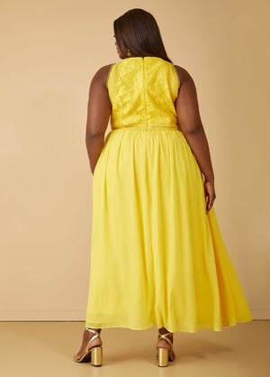 Lace Paneled Chiffon Maxi Dress, Maize image number 1