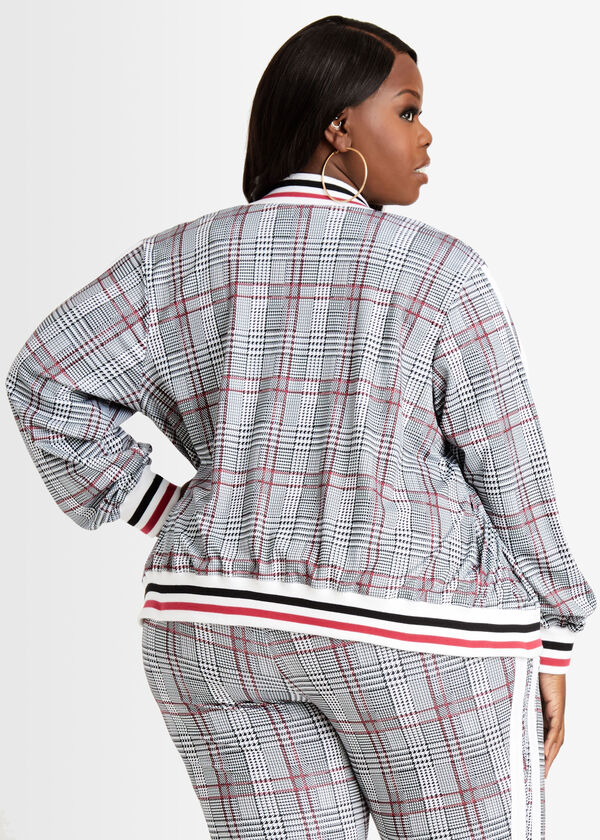 Plaid Zip Front Athleisure Jacket, Rhododendron image number 1