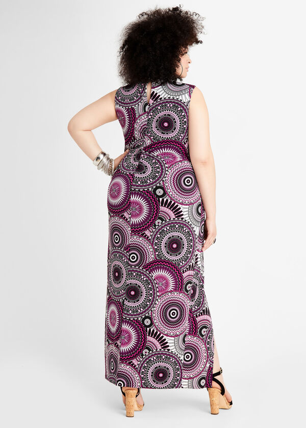 Ruched Abstract Slit Midi Dress, Gloxinia image number 1