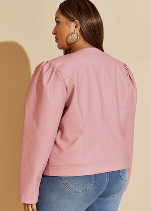 Puff Sleeved Faux Leather Jacket, Foxglove image number 1