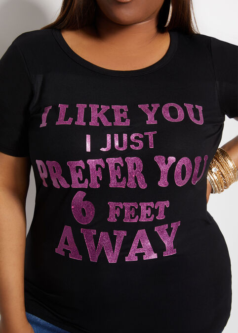 6 Feet Away Glitter Graphic Tee, Black image number 1