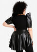 Faux Leather Panel Knit Peplum Top, Black image number 1
