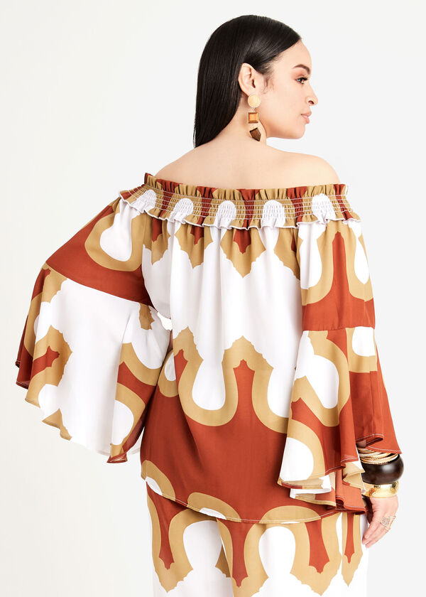 Off The Shoulder Abstract Blouse, Tortoise Shell image number 1