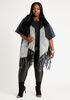 Plaid Faux Fur Trim Fringe Kimono, Black image number 0