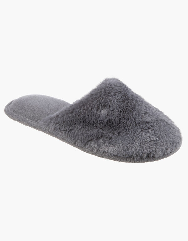 Isotoner Laurel Faux Fur Slippers, Grey image number 0