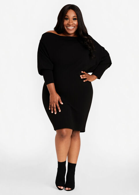 Plus Size Off The Shoulder Dolman Sleeve Bodycon Chic Midi Dress image number 0