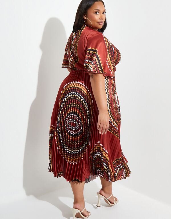 Pleated Printed Satin Maxi Dress, Rooibos image number 1