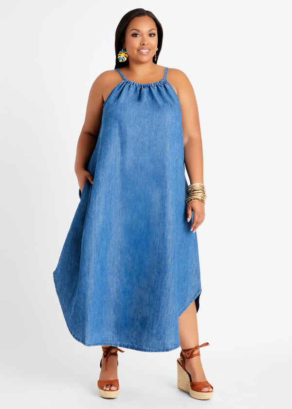 Chambray Midi Dress, Medium Blue image number 0