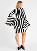 Striped Drama Sleeve Bodycon Dress, Black White image number 1