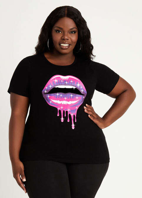 Dripping Lips Graphic Tee, Black image number 0