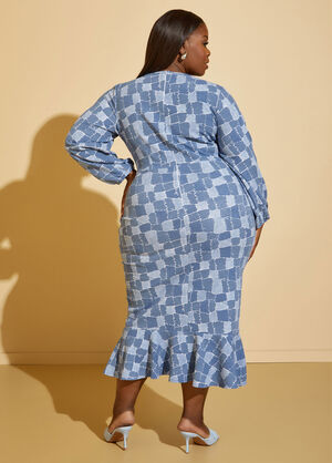 Patchwork Print Maxi Dress, Denim Blue image number 1