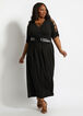 Plus Size Belted Cutout Elbow Sleeve Pleated Summer Party Dresses image number 0