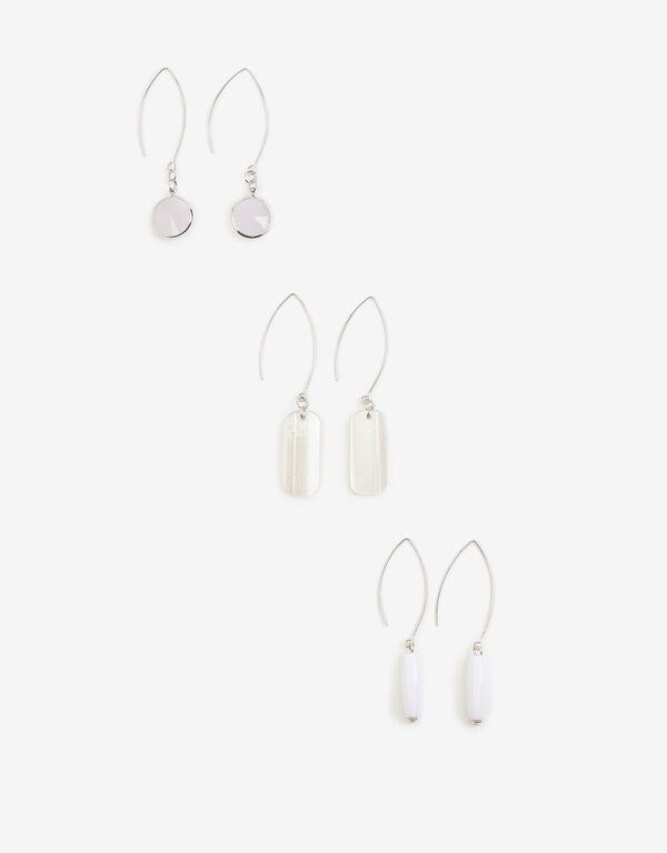 Marble Beaded Earrings Set, White image number 0