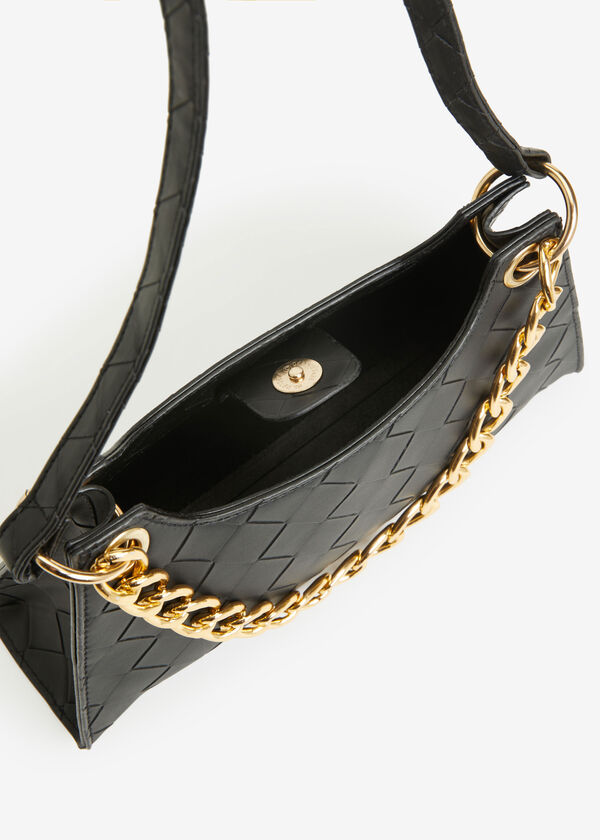 Basketweave Faux Leather Handbag, Black image number 3
