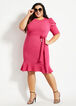 Plus Size Knit Belted Puff Sleeve Ruffle Flounce Party Dresses image number 0