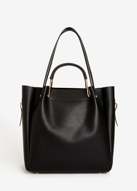 Convertible Faux Leather Tote, Black image number 1