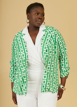 Ruched Square Print Blazer, Green image number 0