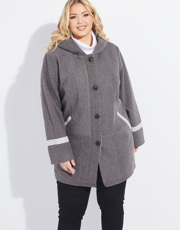 Hooded Faux Wool Jacket, Grey image number 0