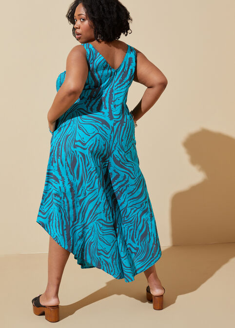 Zebra Linen Blend Jumpsuit, BlueBird image number 1