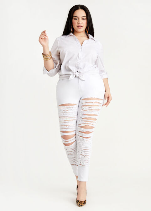 Distressed High Waist Skinny Jean, White image number 2