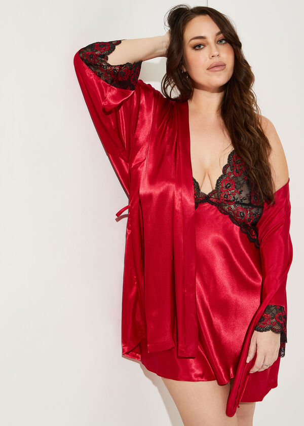In Bloom Lace And Satin Robe, Red image number 2