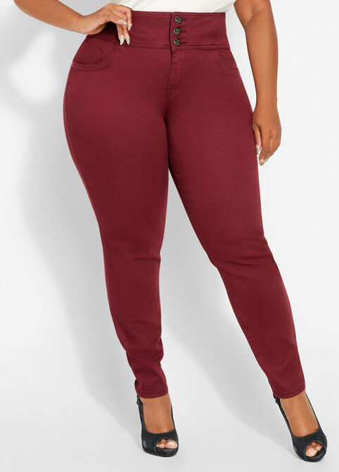 3 Button Bum Lift Skinny Jean, Wine image number 0