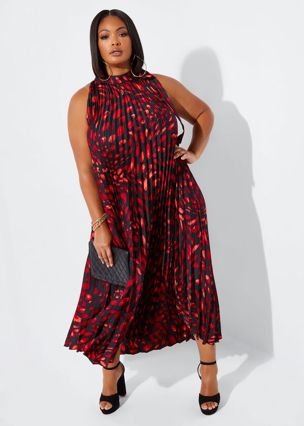 Pleated Printed Satin Maxi Dress, Multi image number 0