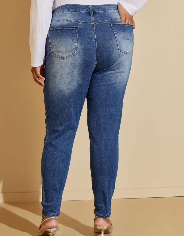 Faux Pearl Distressed Skinny Jeans, Medium Blue image number 1
