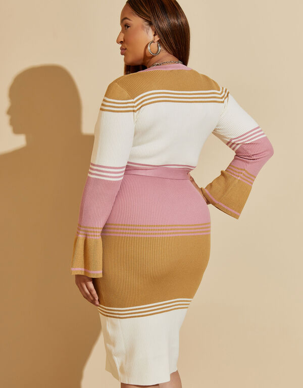 Striped Belted Sweater Dress, Foxglove image number 1