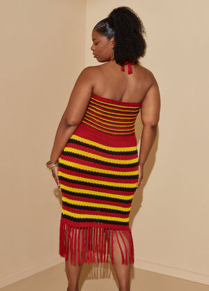 Fringed Striped Midi Dress, SAMBA image number 1