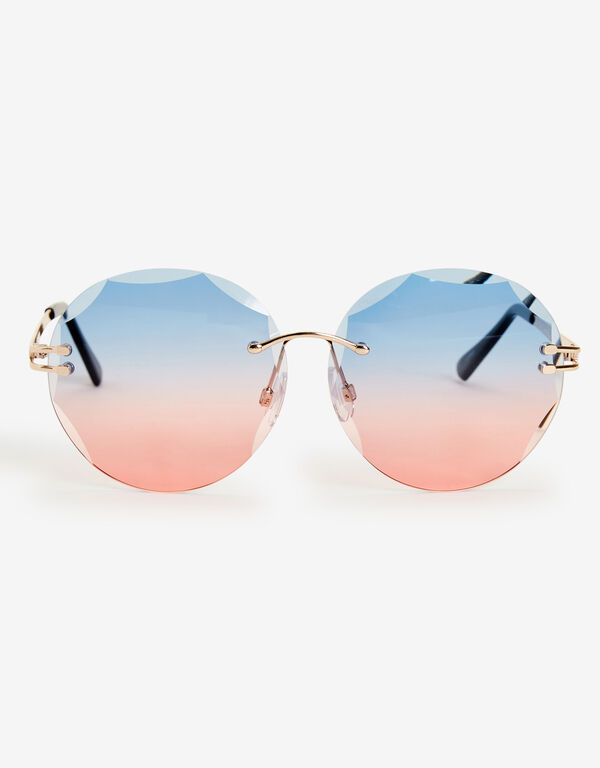 Metal Ombre Round Sunglasses, Blue image number 0