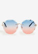 Metal Ombre Round Sunglasses, Blue image number 0