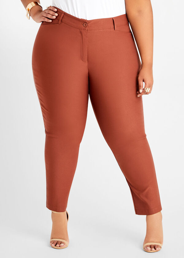 Brown Stretch Twill Ankle Pant, Tortoise Shell image number 0