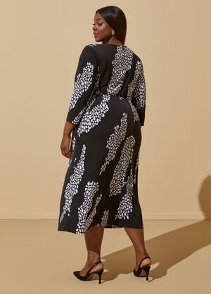 Faux Printed Wrap Midi Dress, Black White image number 1