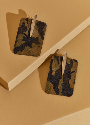 Camo Print Faux Leather Earrings, Olive image number 1