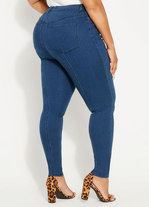 Blue 5 Button Skinny Jean, Dk Rinse image number 1
