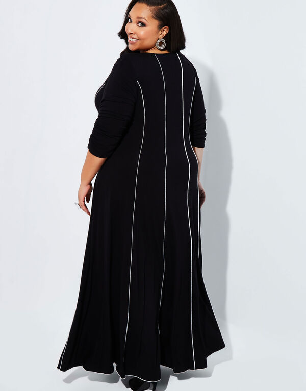Paneled Stretch Knit Maxi Dress, Black White image number 1