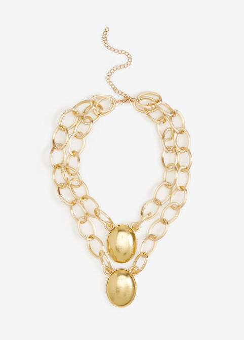 Chain Link & Faux Leather Necklace, Gold image number 0