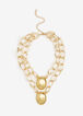 Chain Link & Faux Leather Necklace, Gold image number 0